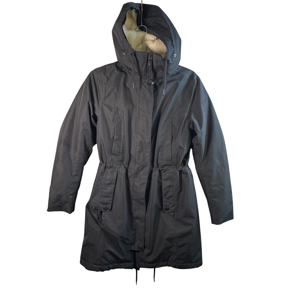 Helly Hansen Aden Insulated Parka Jacket Black Primaloft Sherpa Hood Womens XS